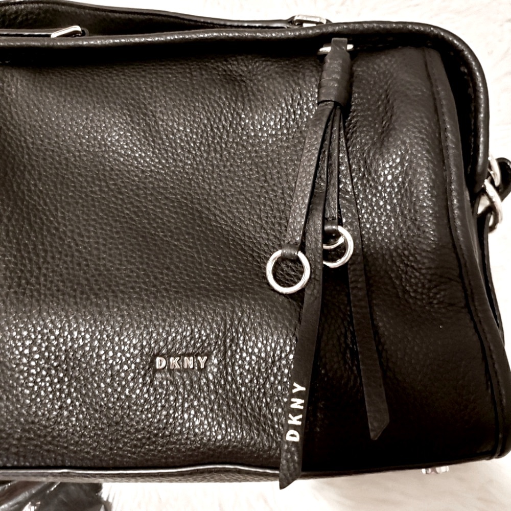 REDUCED - DKNY Marcy Black Medium Pebble Leather Crossbody Satchel NWT - Picture 8 of 14